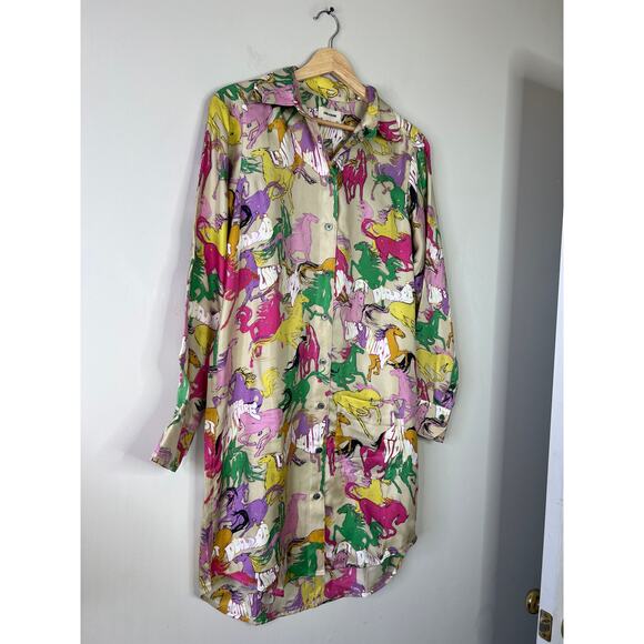 NEW Zadig & Voltaire Rais Twill Horses Long Sleeve Silk Knee Length Mini Dress - Picture 3 of 7